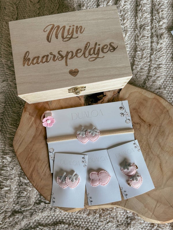 Cadeauset Eerste Haaraccessoires & Haarspeldjeskistje - Aardbei