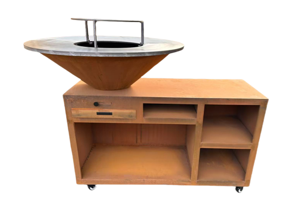 Houtgestookte Barbecue met werkblad - Cortenstaal