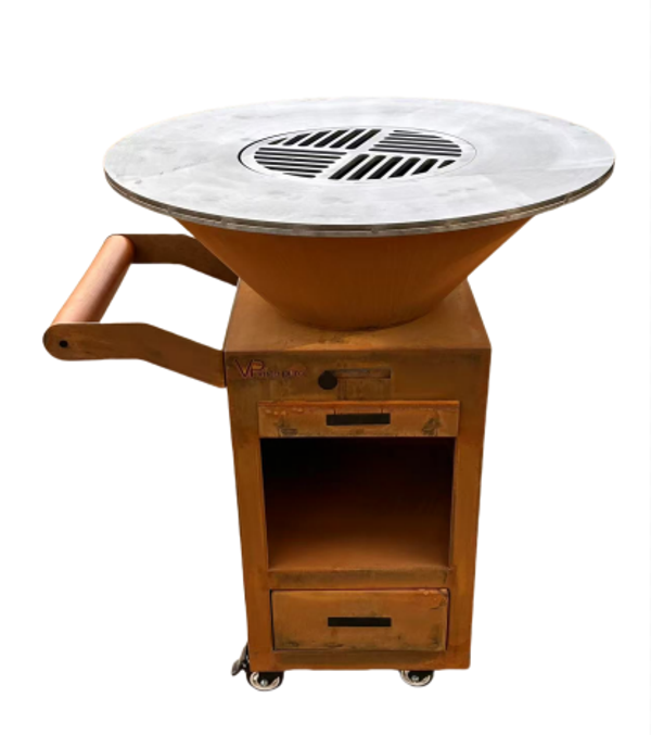 Houtgestookte Barbecue met wielen: Cortenstaal - 1000mm*