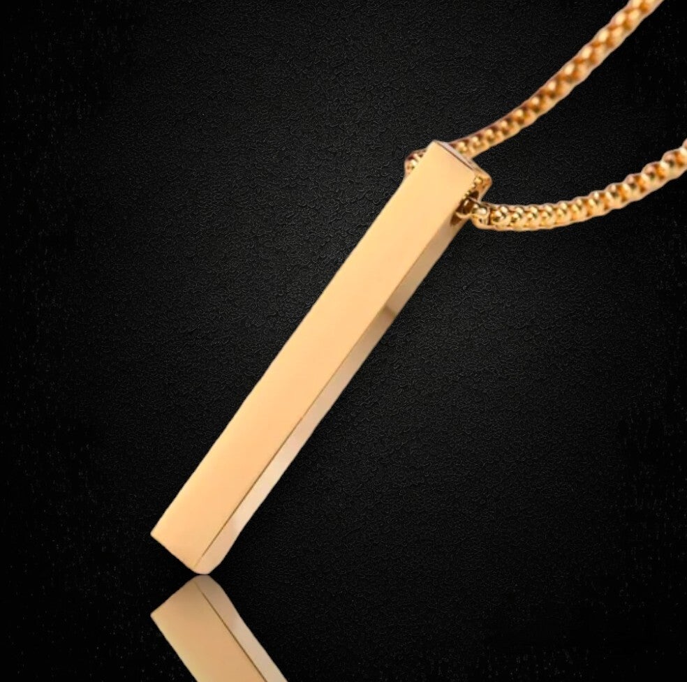 Stainless Steel Necklace Pendant Gold Pillar Pattern.