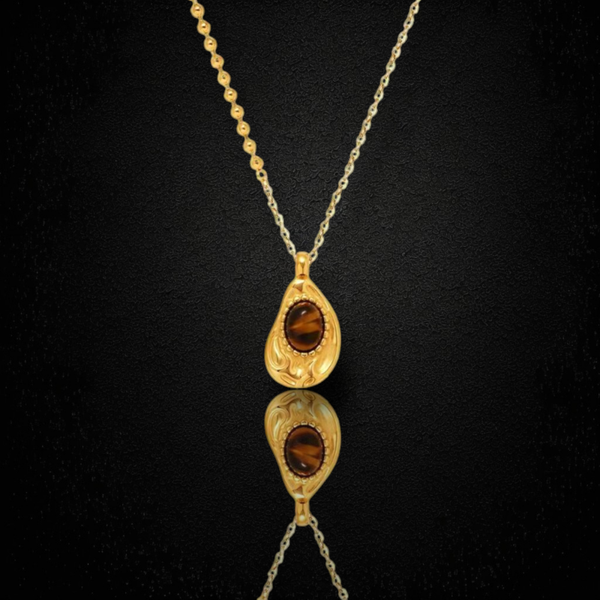 Minimalist necklace made of 325L stainless steel. Yellow tiger's eye.