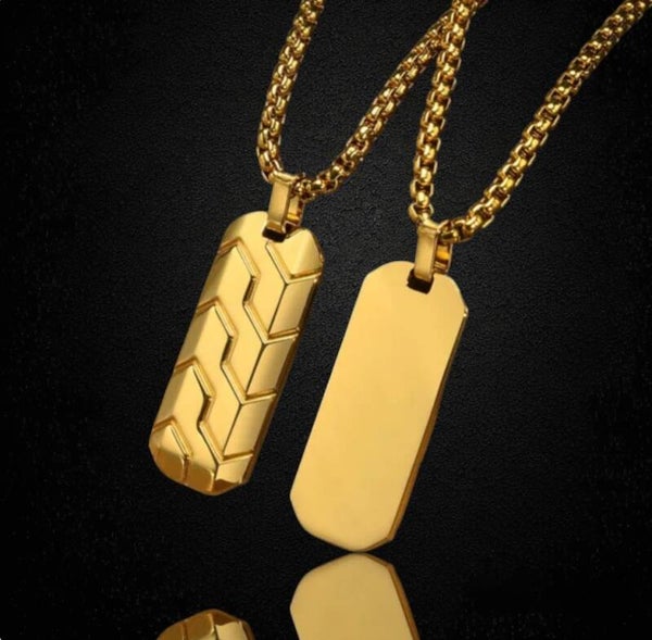 Stainless Steel Necklace Tire Pattern Pendant Gold.