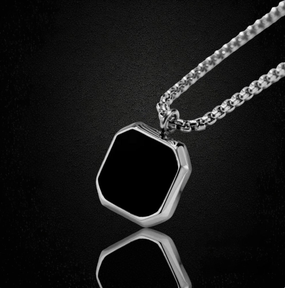 Stainless Steel Necklace. Geometric polygon square. Silver.