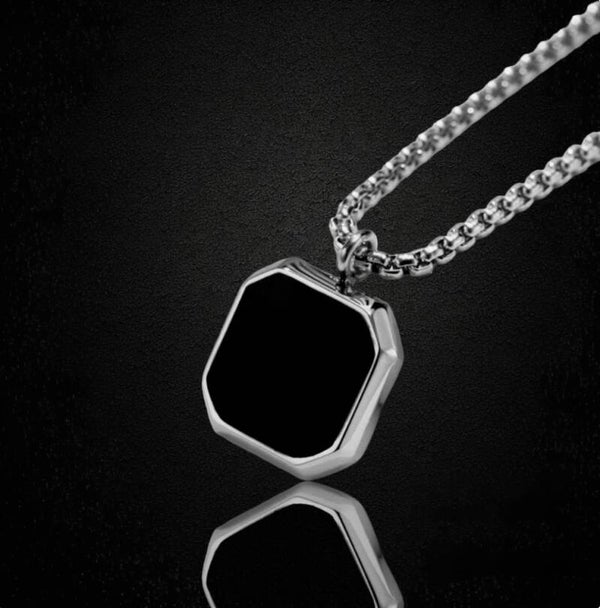 Stainless Steel Necklace. Geometric polygon square. Silver.