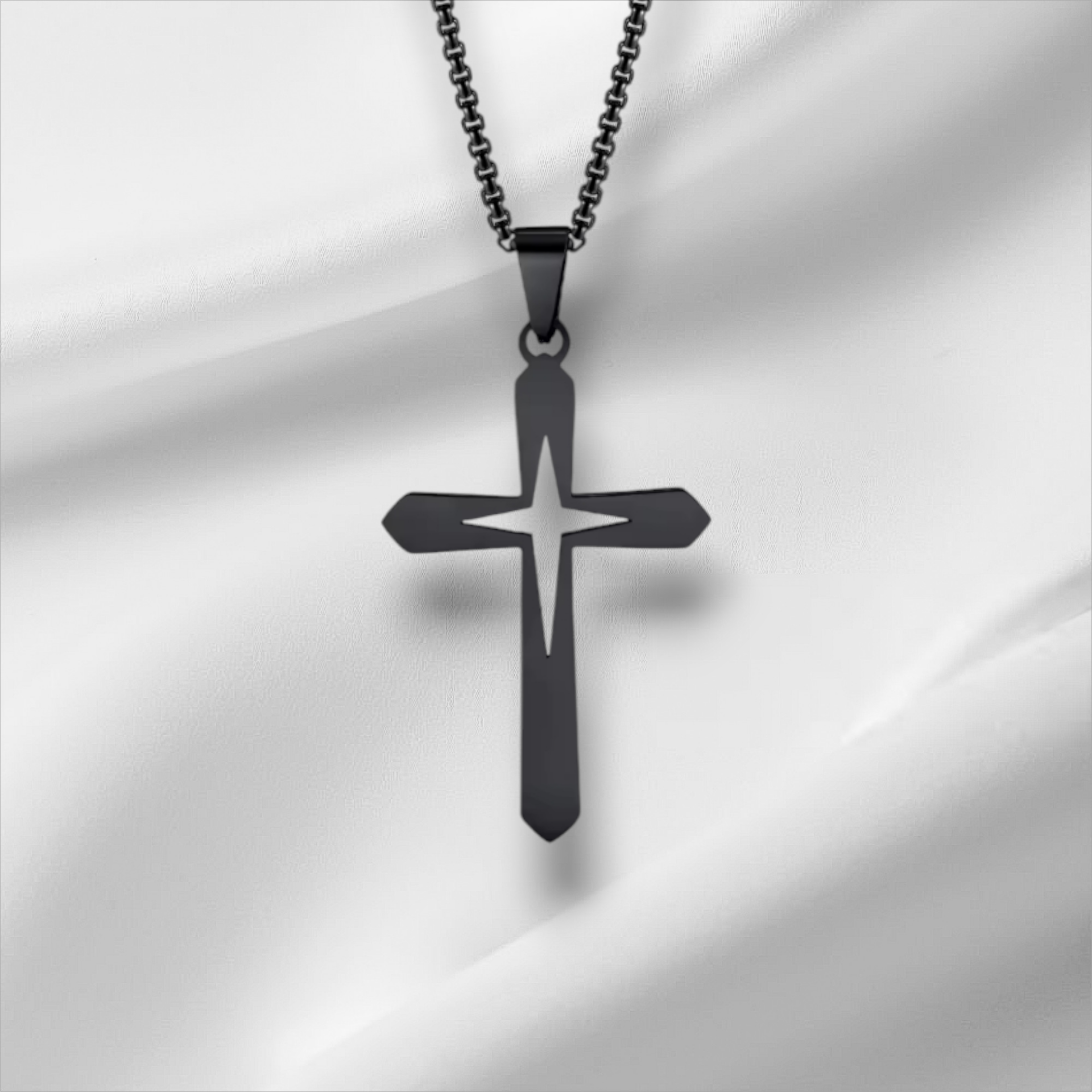 Star Cross Pendant Necklace. 325L Stainless Steel.