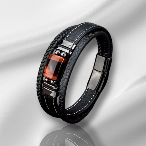 Leather bracelet with 1 dark red tiger's eye stone