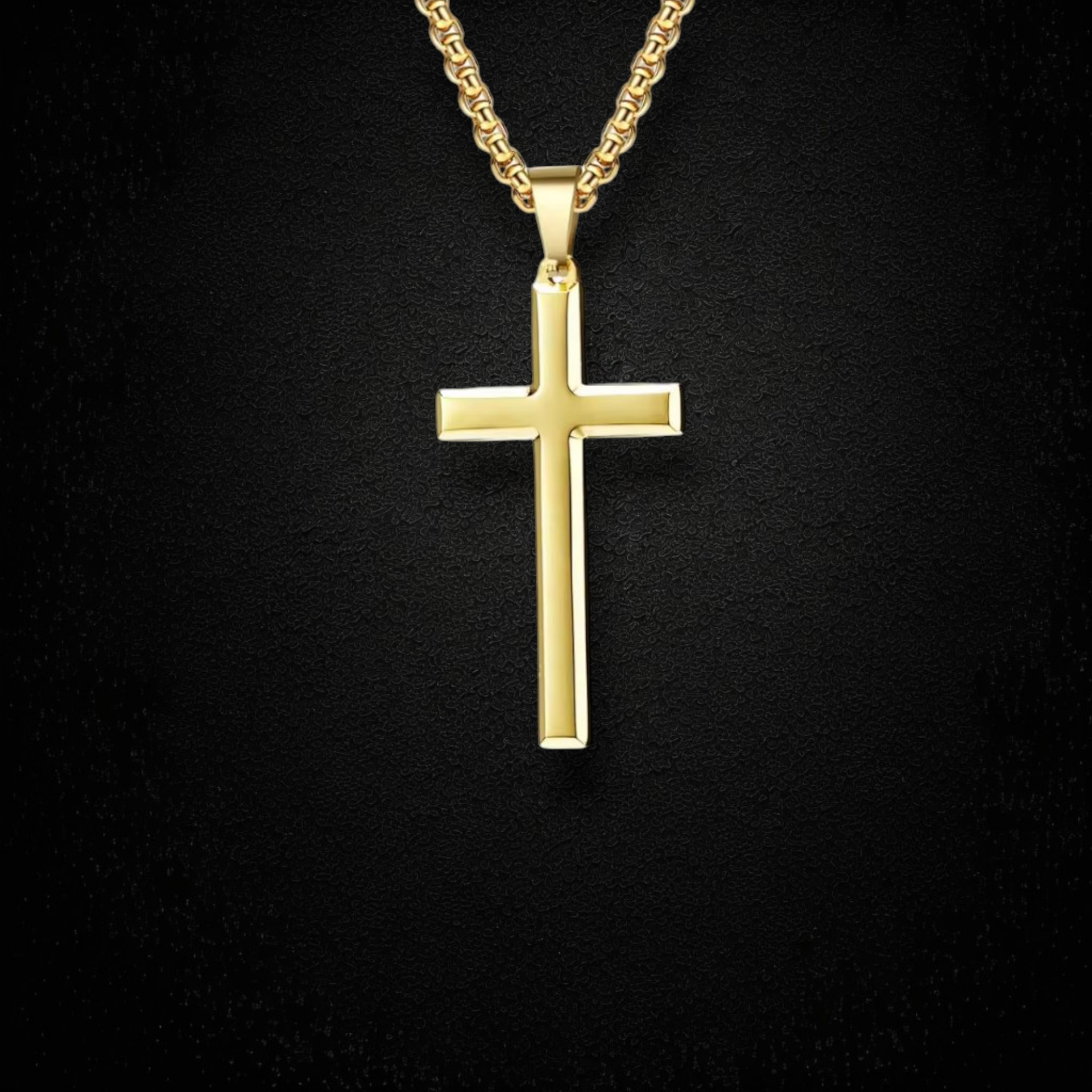 Classic design cross pendant necklace. 325L stainless steel. Gold
