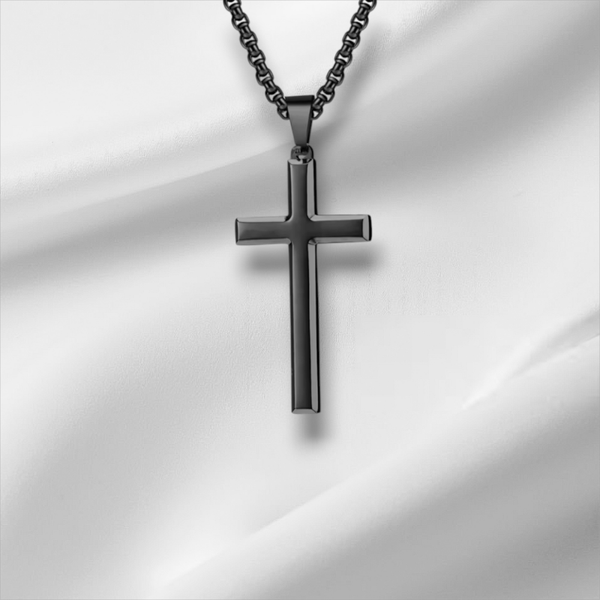 Classic design cross pendant necklace. 325L stainless steel. Black
