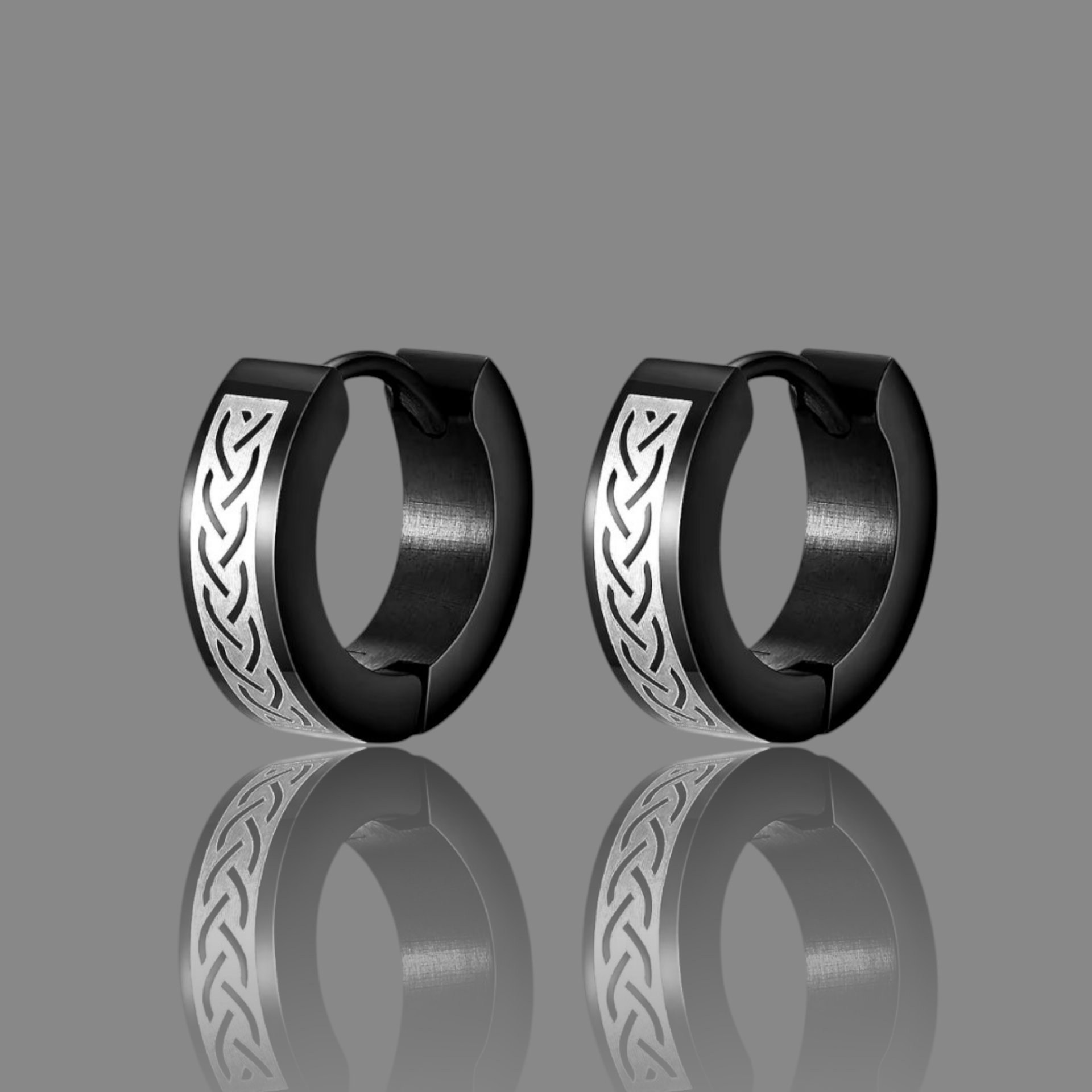 Punk earrings with Celtic knot. Black with Silver finish.