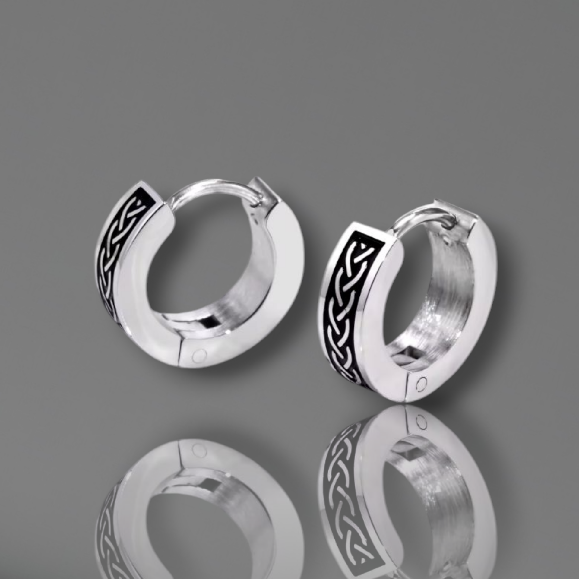 Punk earrings with Celtic knot. Silver with black finish.