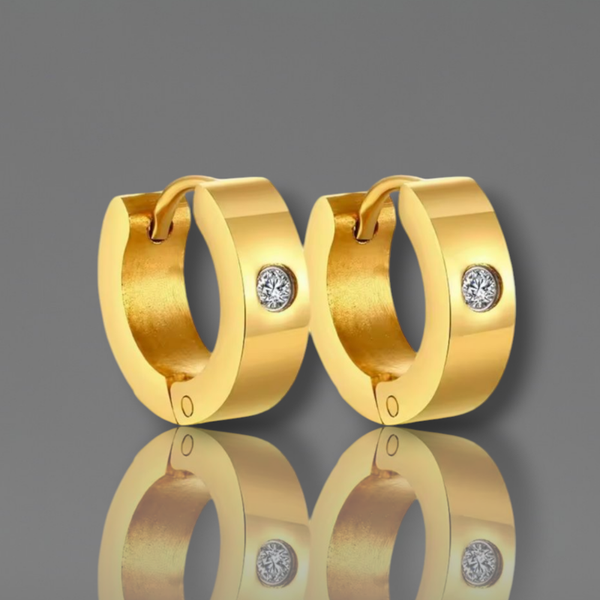 Punk earrings with AAA zirconia stones. Gold.