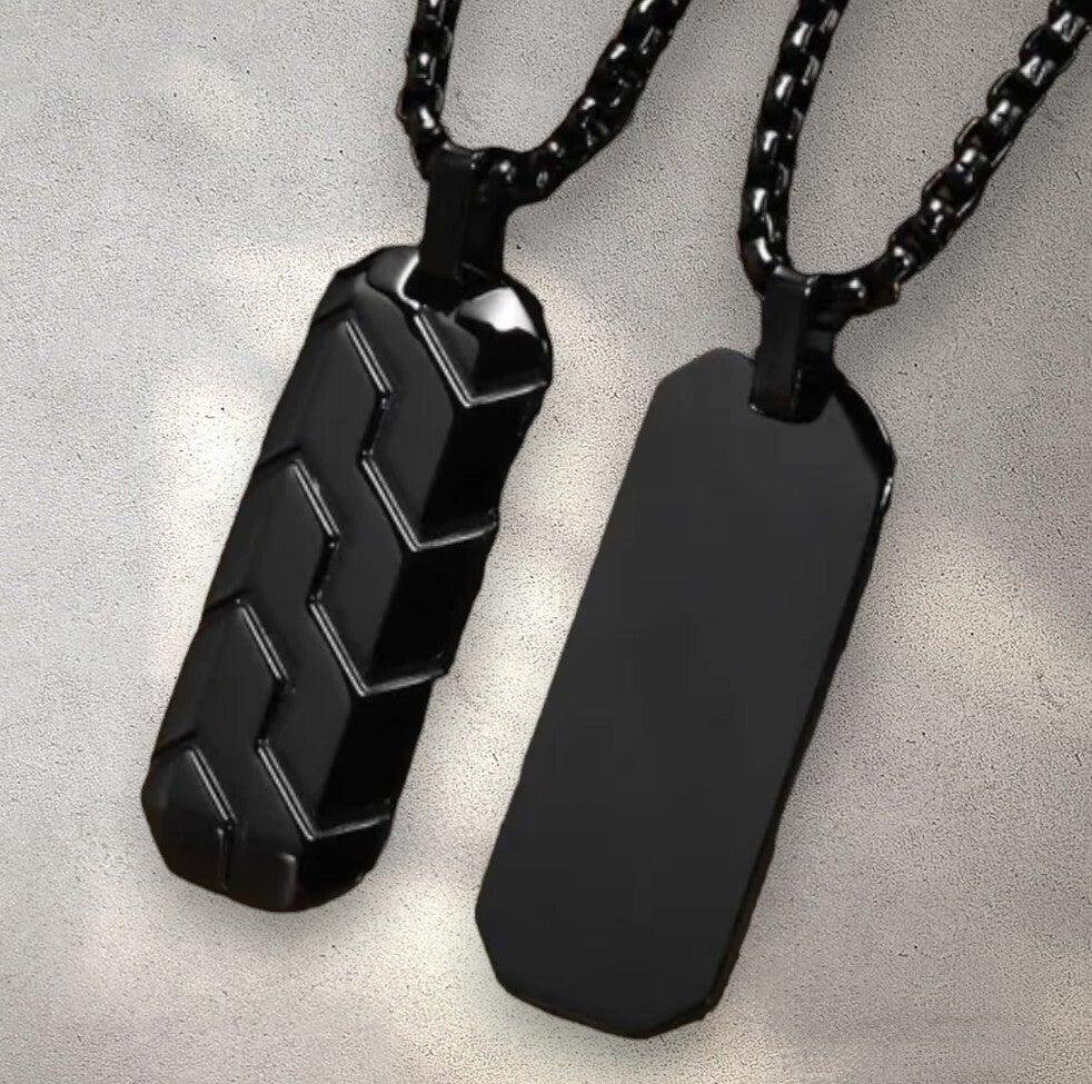 Stainless Steel Necklace Tire Pattern Pendant Black.