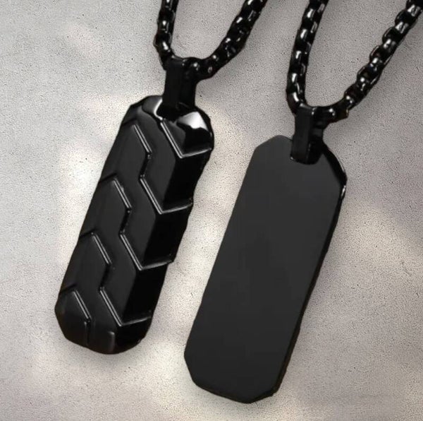 Stainless Steel Necklace Tire Pattern Pendant Black.