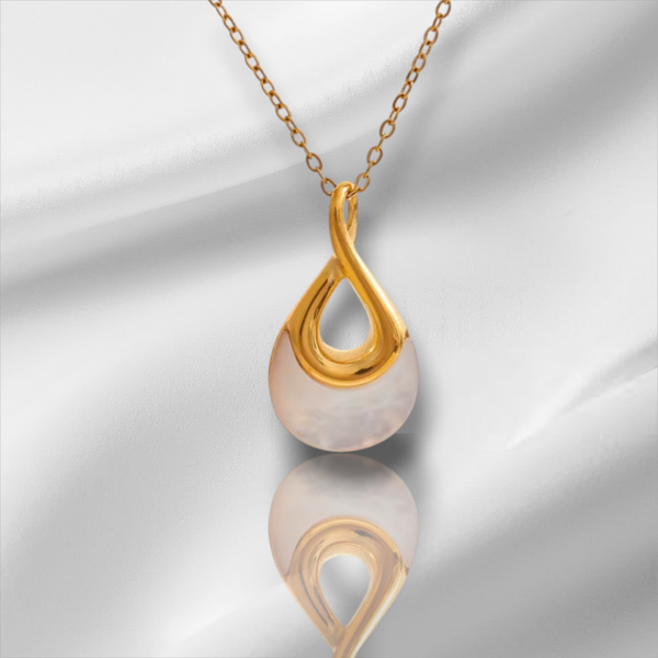 Water drop pendant necklace with white enamel stone, 325L stainless steel.