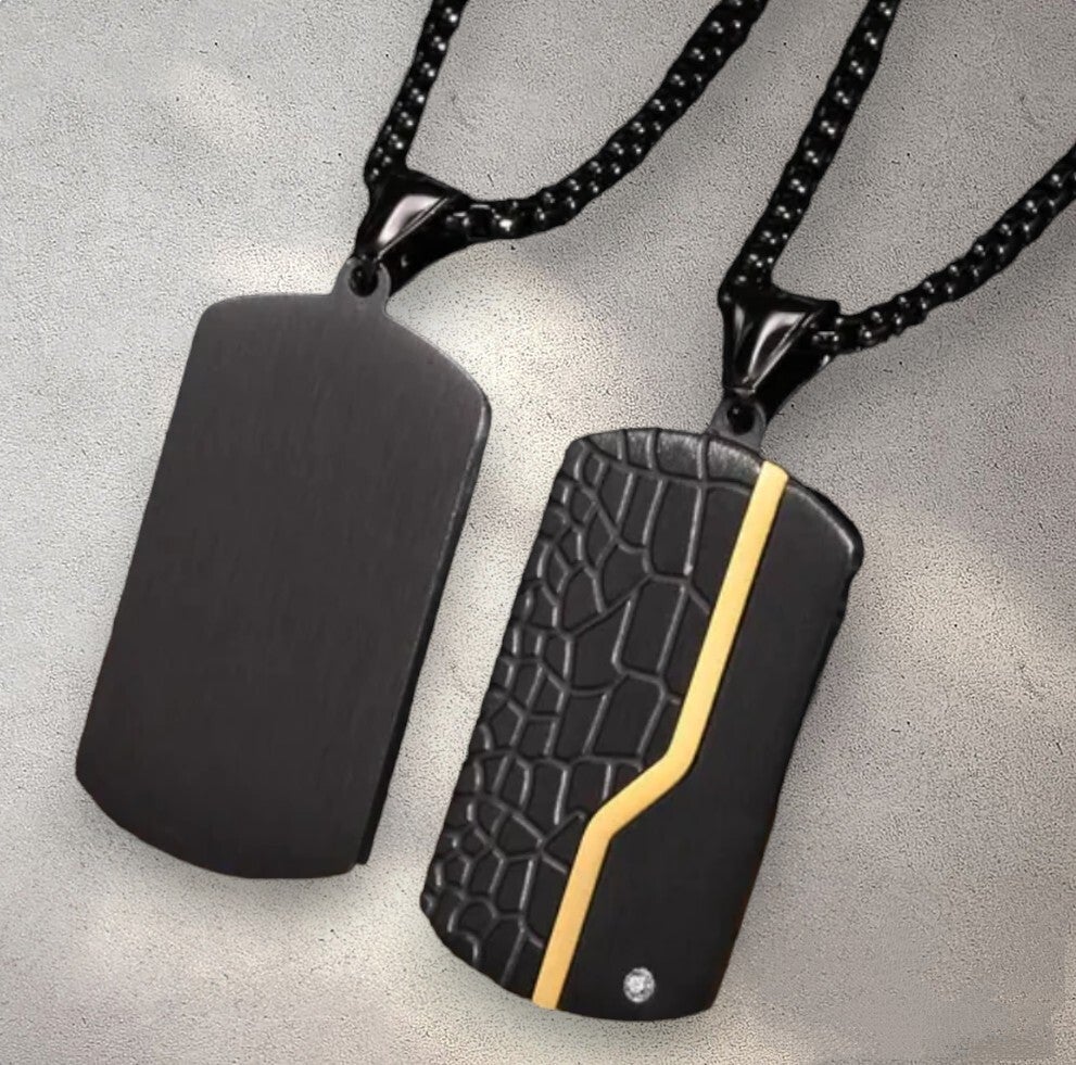 Stainless Steel Necklace Punk Rock Pattern Pendant. Black and Gold.