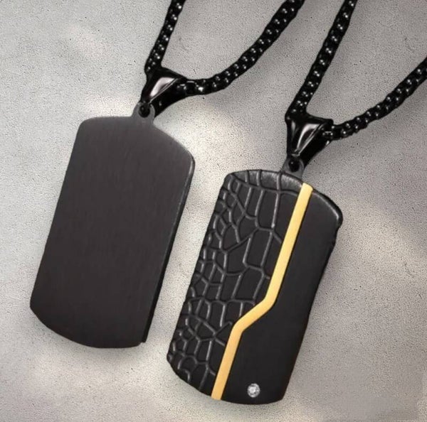 Stainless Steel Necklace Punk Rock Pattern Pendant. Black and Gold.