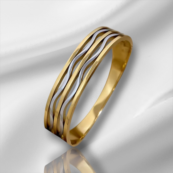 325L Stainless Steel Bracelet for Women, Two Tone Wave Bracelet, Waterproof. Gold and Silver Color.