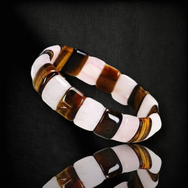 Tiger's eye bead bracelet with rose quartz.
