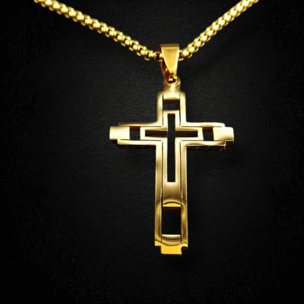 325L Stainless Steel Choker with Double Cross Gold Color. Chain 24" long.