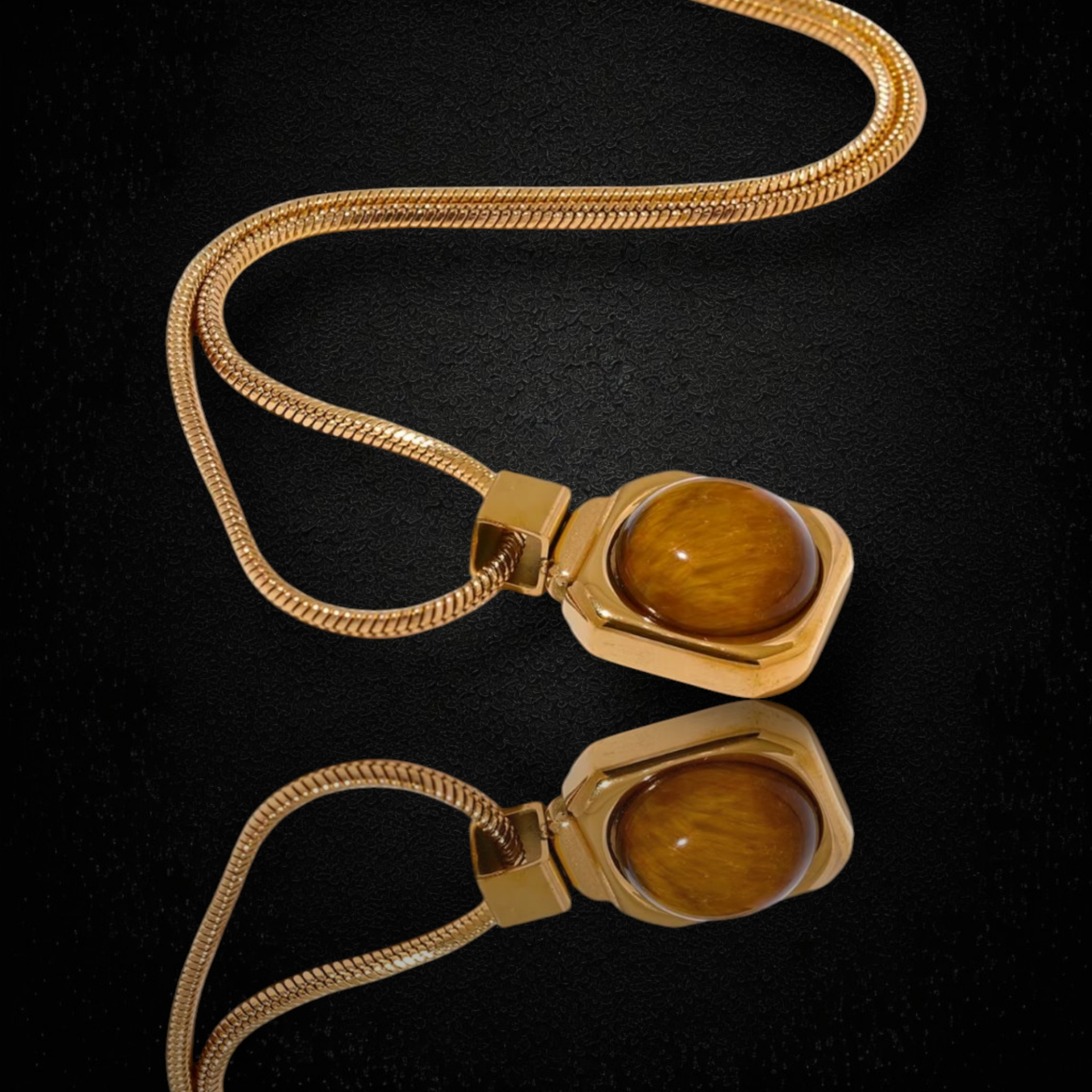 325L Stainless Steel Square Pendant Necklace. Yellow Tiger Eye Stone