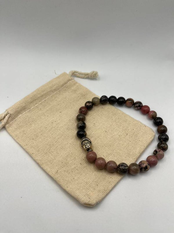 Rhodoniet kralenarmband met Boeddha voor heren