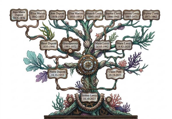 Arbre 4 générations - Thème mer