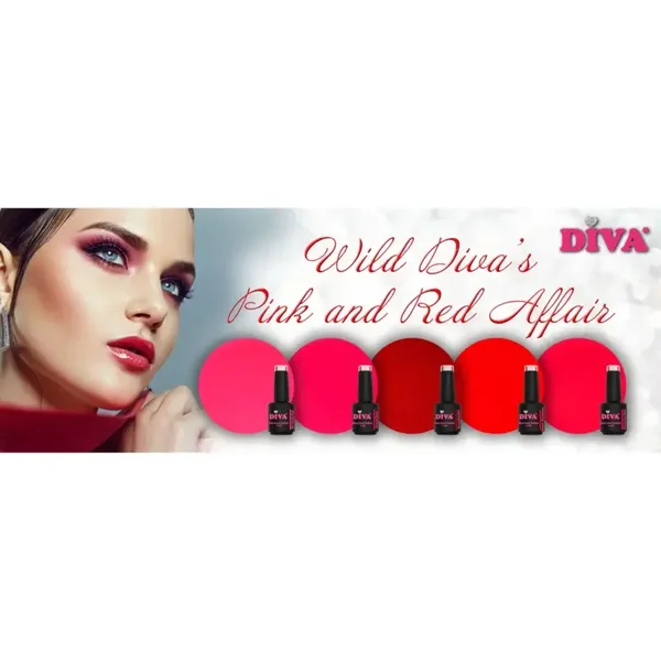 DIVA One Coat Gellak Wild Diva's Pink and Red Affair Collection 5x 6 ml #A - met gratis Color Pop stickers