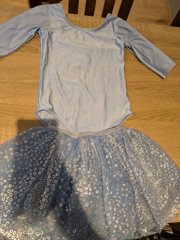 Blauw Balletpakje met losse glitterrok - maat 110/116