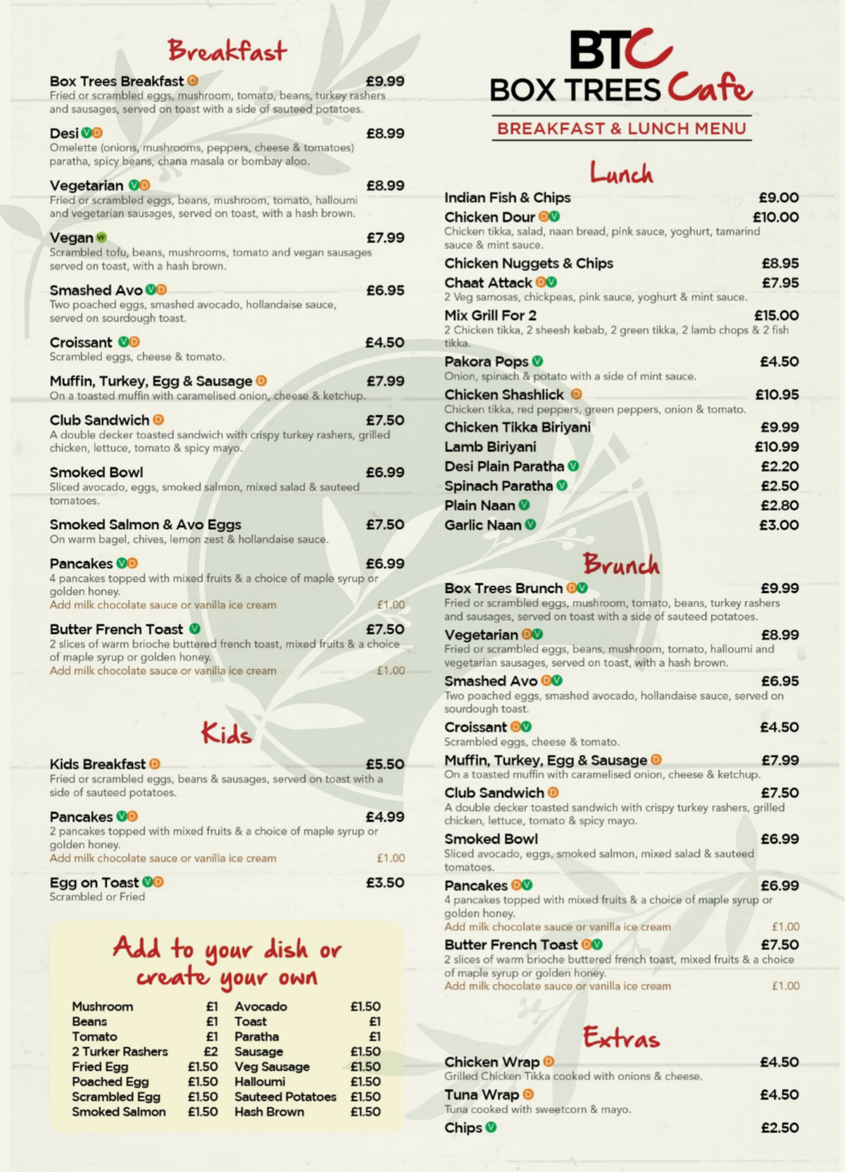 Tree Field Menu Menu | Box Trees Cafe