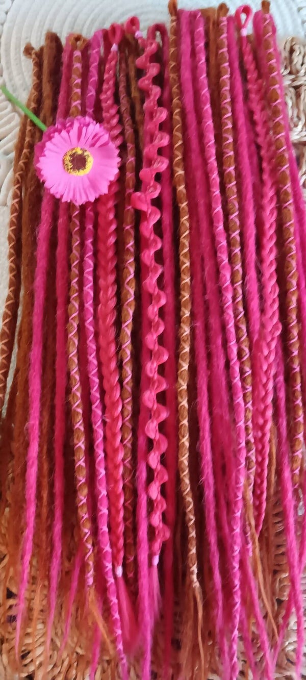 Full set ginger red with fuchsia pink and accent braids