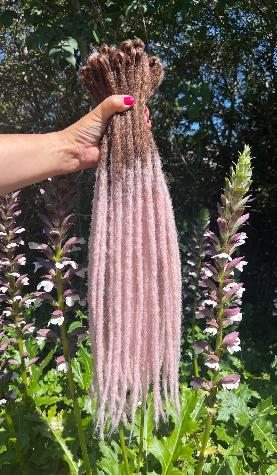 Hombre Brown to pearl pink synthetic dreadlocks 65 cm