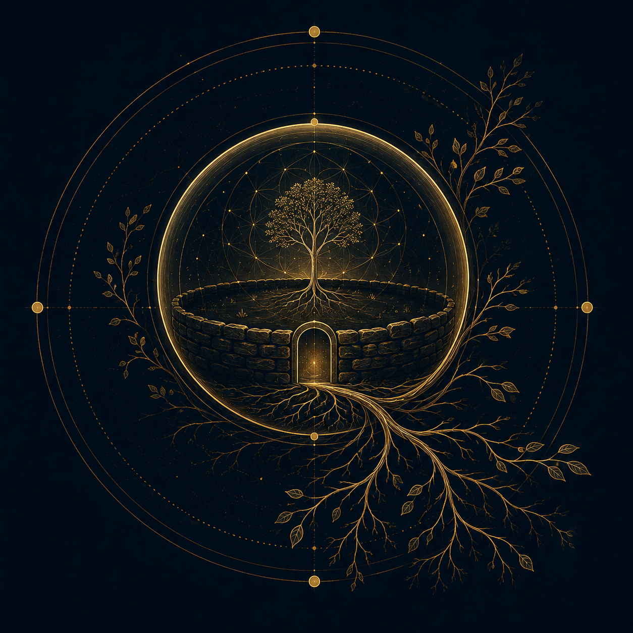 The Delusion of Comfort in Functional Systems Regulation Theory, illustrated by a protected tree within a circular enclosure representing how familiarity can be experienced as safety even when it limits growth and reorganization.