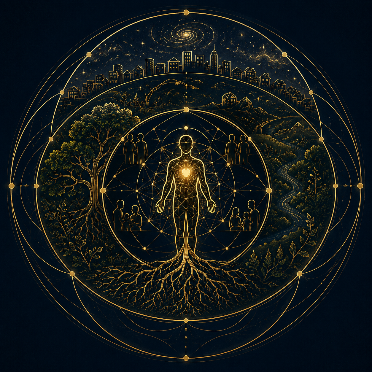 The Living Field in Functional Systems Regulation Theory, illustrating the interconnected biological, relational, cultural, ecological, and larger systems through which human regulation and experience emerge.