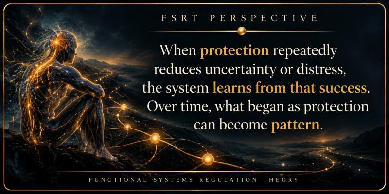 FSRT Perspective: When protection repeatedly reduces uncertainty or distress, the system learns from that success, and over time protection can become pattern.