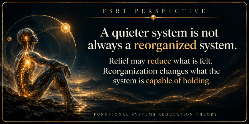FSRT Perspective: A quieter system is not always a reorganized system. Relief may reduce what is felt, while reorganization changes what the system is capable of holding.