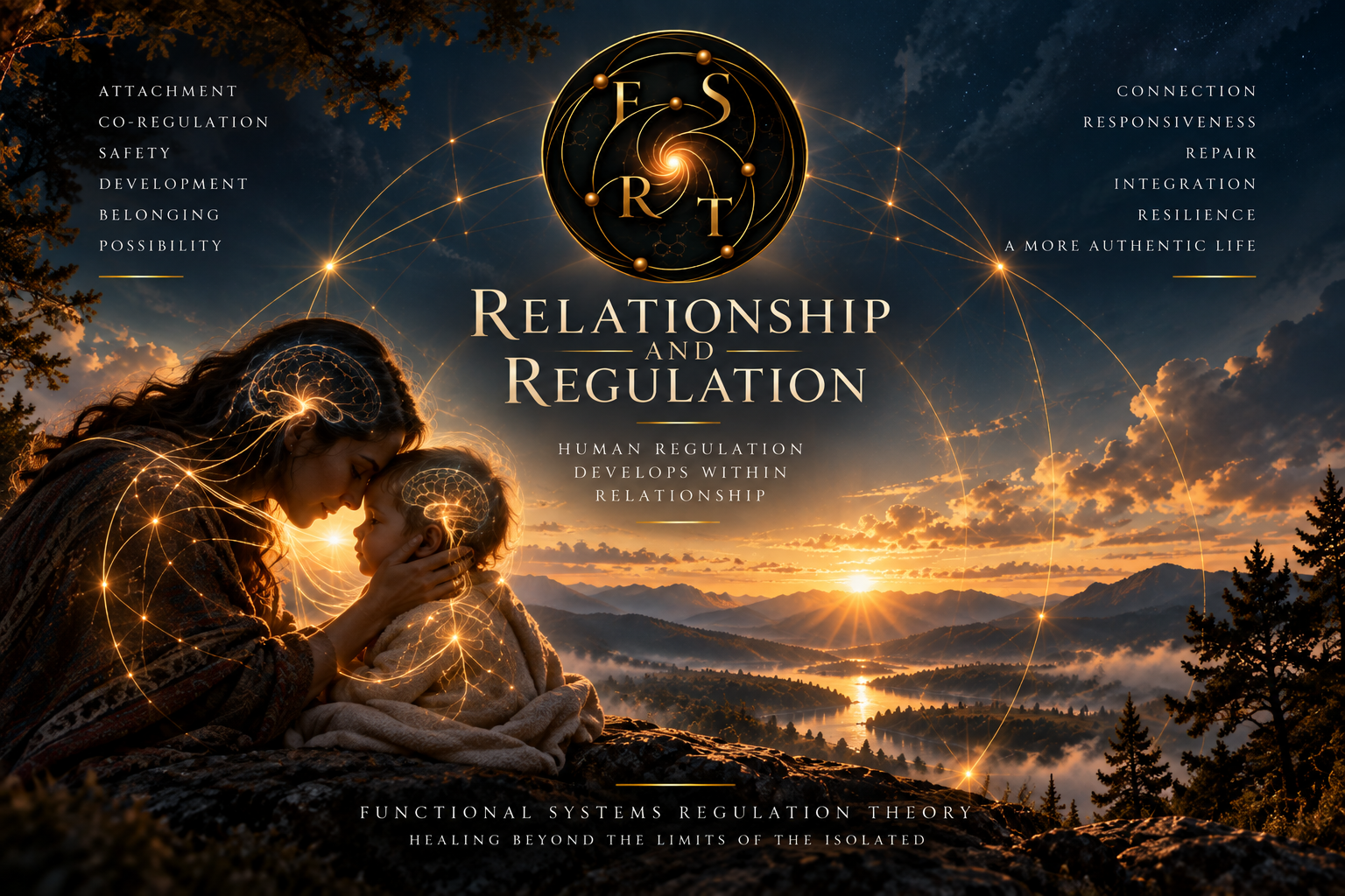Relationship and Regulation in Functional Systems Regulation Theory, illustrating borrowed regulation and how the developing nervous system is shaped through attachment, connection, responsiveness, and co-regulation.