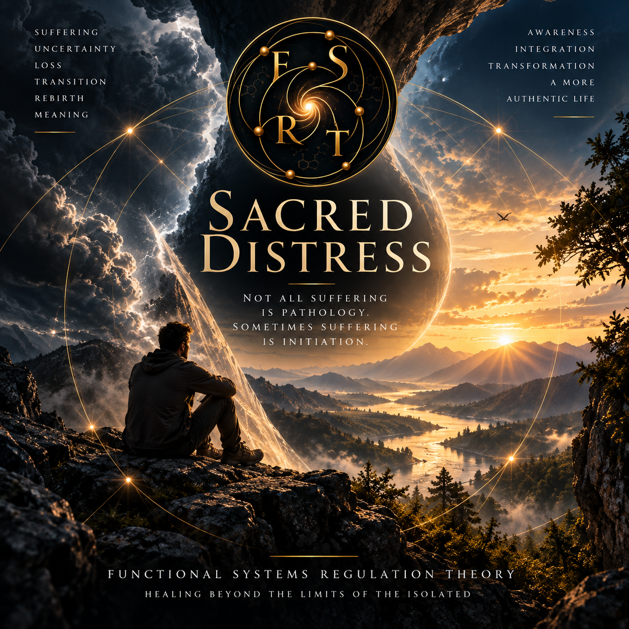 Sacred Distress in Functional Systems Regulation Theory, illustrating the threshold between suffering and reorganization and the principle that not all suffering is pathology.