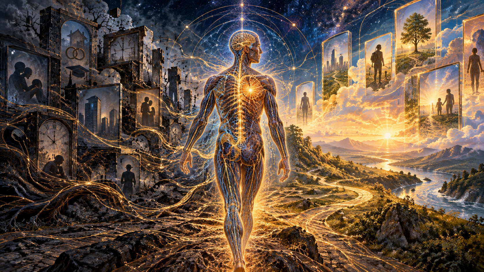 FSRT illustration of life transitions and the reorganization of identity and participation, representing changing roles, emerging possibilities, adaptation, and the Living Field.