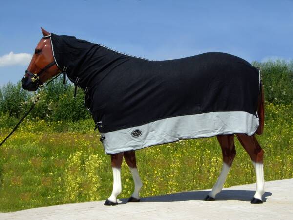 Abschwitzdecke inkl. Halsteil "Top Score" schwarz/grau (125cm-155cm)