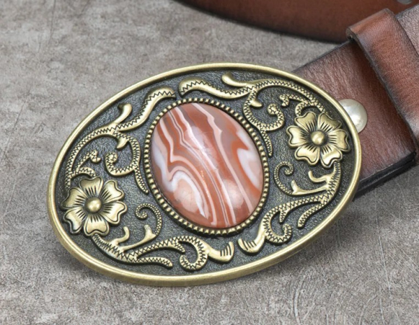 Gürtelschnalle Belt Buckle - Agate Floral Tan