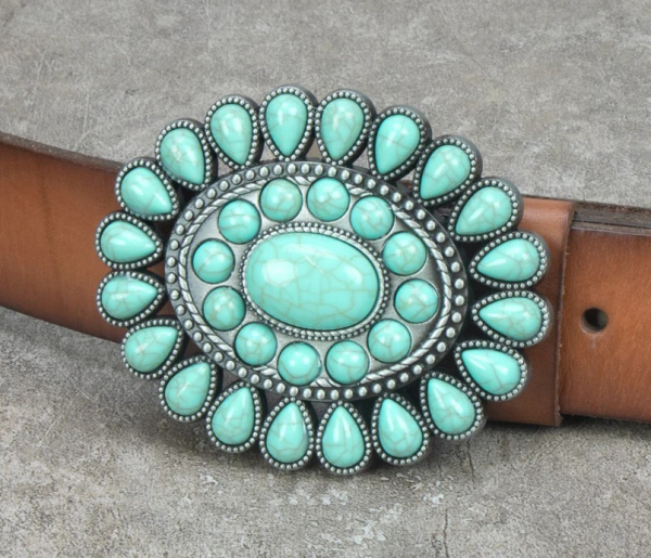 Gürtelschnalle Belt Buckle - Starburst Turquoise Stone