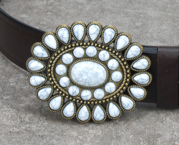Gürtelschnalle Belt Buckle - Starburst White Stone
