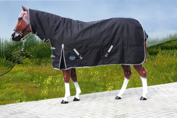 "TOUGH HORSE" - Regen Winterdecke - Combo mit Halsteil - 1200D - 300gr  - SCHWARZ