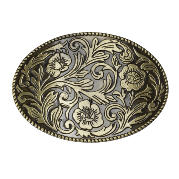 Gürtelschnalle Belt Buckle - Oval - Flower / Gold
