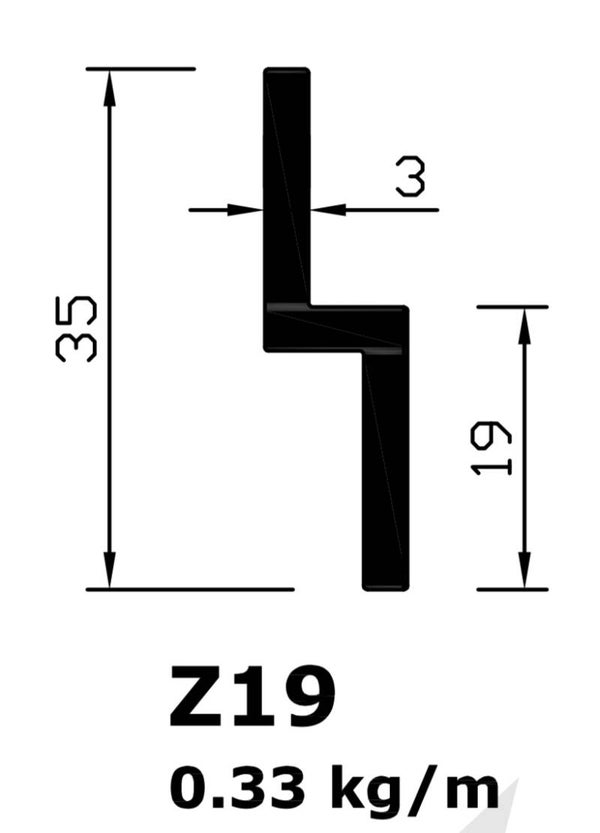 Aluminium Zed Piece Profile - 35mm x 9.8mm - 2.5m