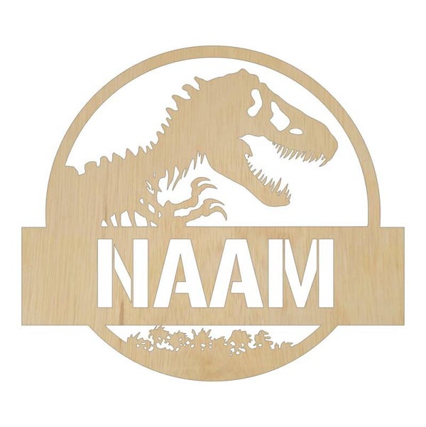 Houten naambord dino