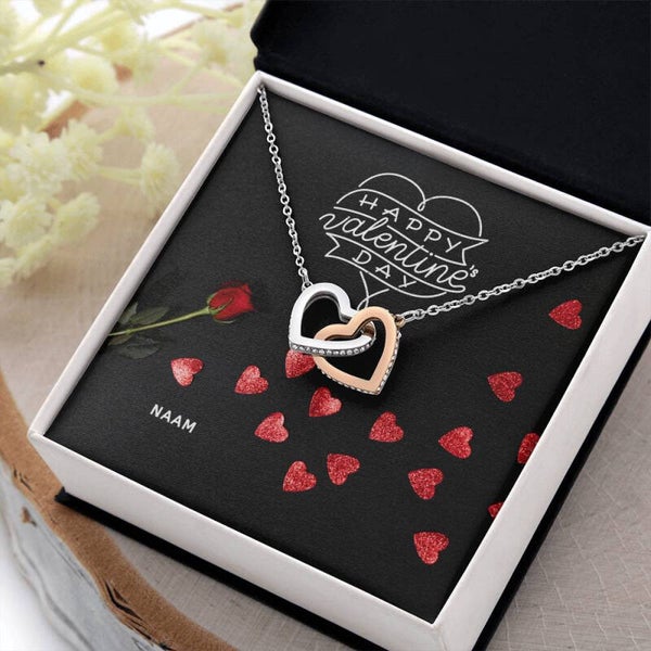 Ketting twee hartjes - Happy Valentines Day