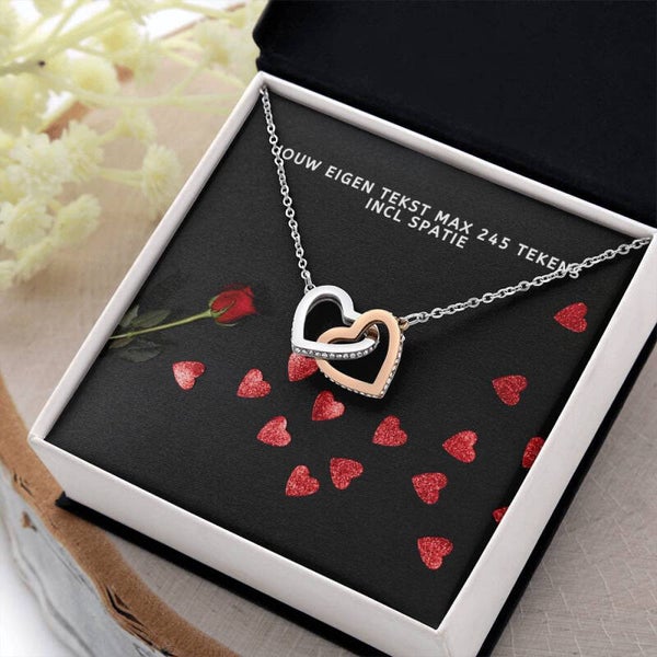 Ketting twee hartjes - Valentine roos en tekst