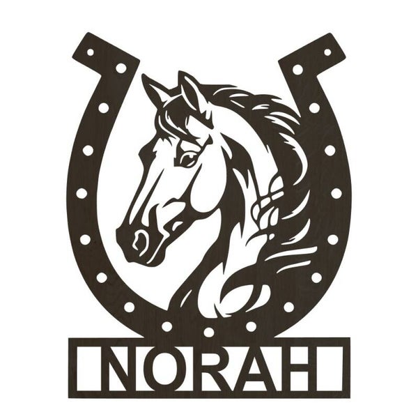 Houten naambord paardenhoofd
