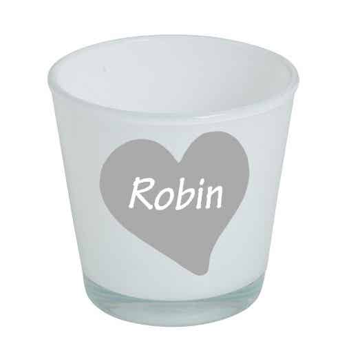 Gedenk waxinelichtje - Hart met naam